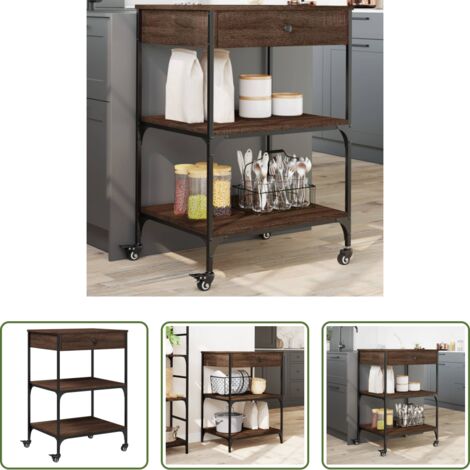 vidaXL Almacenamiento -  Carrito de cocina madera ingeniería marrón roble 60x48x89,5 cm