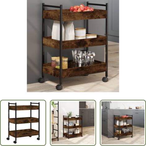 vidaXL Almacenamiento -  Carrito de cocina madera ingeniería roble ahumado 50x30x70 cm