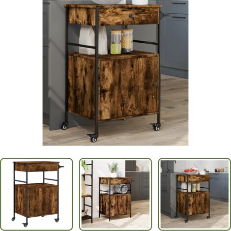 vidaXL Almacenamiento -  Carrito de cocina madera ingeniería roble ahumado 56x43x89,5 cm