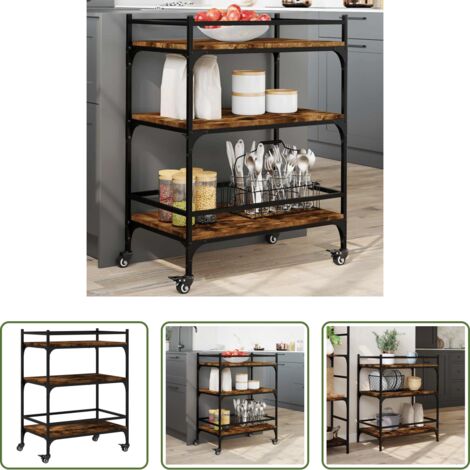 vidaXL Almacenamiento -  Carrito de cocina madera ingeniería roble ahumado 65x40x86,5 cm
