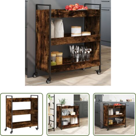 vidaXL Almacenamiento -  Carrito de cocina madera ingeniería roble ahumado 70x30x82 cm