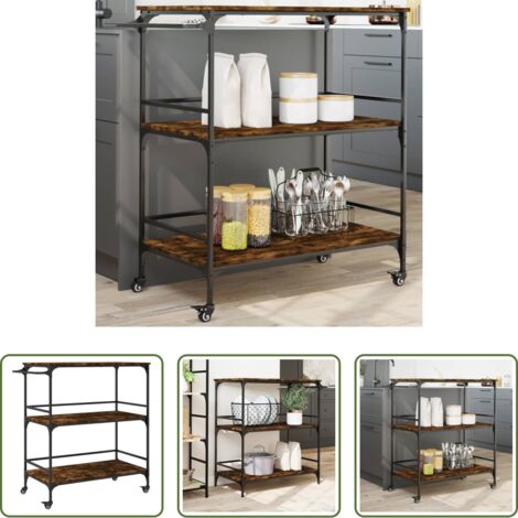 vidaXL Almacenamiento -  Carrito de cocina madera ingeniería roble humo 100,5x50x105 cm