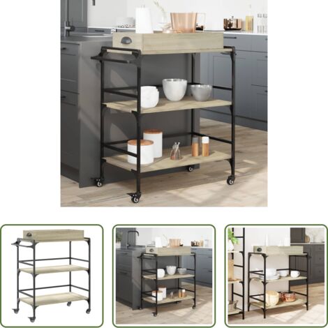 vidaXL Almacenamiento -  Carrito de cocina madera ingeniería roble Sonoma 81,5x41x92,5cm