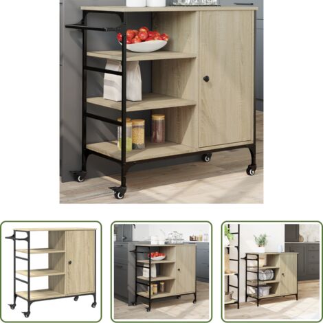 vidaXL Almacenamiento -  Carrito de cocina madera ingeniería Sonoma 87,5x38,5x84,5 cm