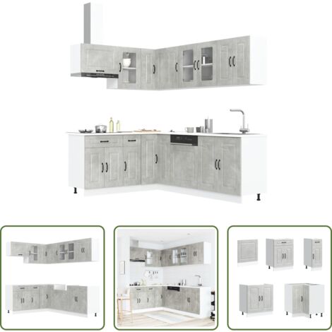 vidaXL Almacenamiento cocina -  Mueble cocina Kalmar gris hormigón 11 pzas madera contrachapada