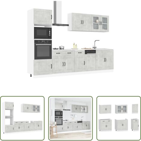 vidaXL Almacenamiento cocina -  Mueble cocina Kalmar gris hormigón 7 pzas madera contrachapada