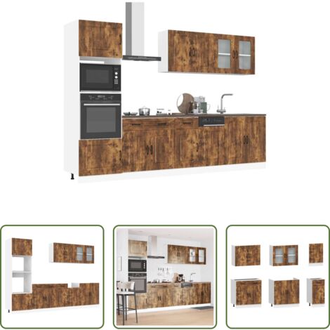 vidaXL Almacenamiento cocina -  Mueble cocina Kalmar roble ahumado 7 pzas madera contrachapada