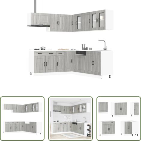 vidaXL Almacenamiento cocina -  Mueble cocina Kalmar sonoma gris 11 pzas madera contrachapada