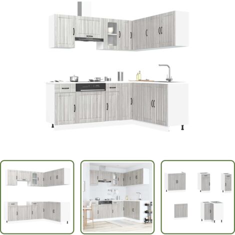 vidaXL Almacenamiento cocina -  Mueble cocina Lucca sonoma gris 11 pzas madera contrachapada