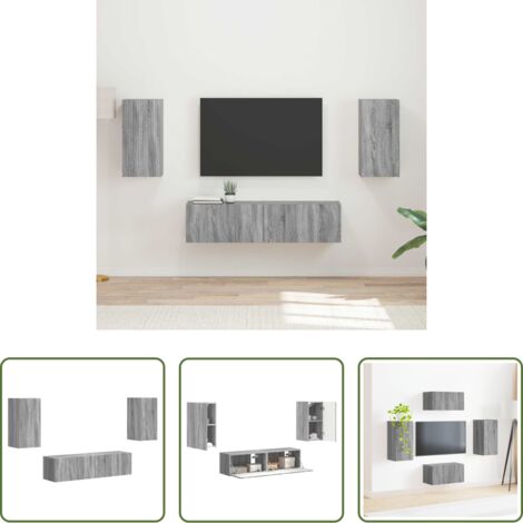 vidaXL Almacenamiento -  Conjunto de mueble de TV 4 pcs Gris Sonoma Madera de ingeniería