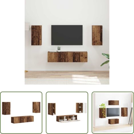 vidaXL Almacenamiento -  Conjunto de mueble de TV 4 pcs Madera vieja