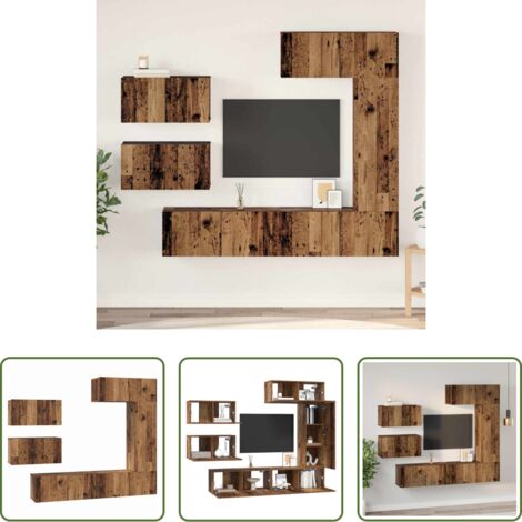 vidaXL Almacenamiento -  Conjunto de mueble de TV 6 pcs Madera envejecida