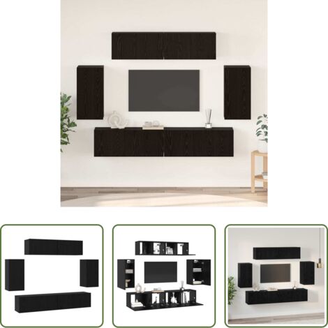 vidaXL Almacenamiento -  Conjunto de mueble de TV 6 pcs Roble Negro Madera contrachapada
