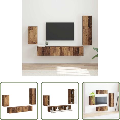 vidaXL Almacenamiento -  Conjunto de mueble de TV Montaje en la pared 4 pcs Madera vieja