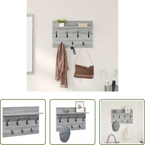 vidaXL Almacenamiento de abrigos -  Perchero de pared con estante Gris Sonoma 60 x 40 x 12 cm