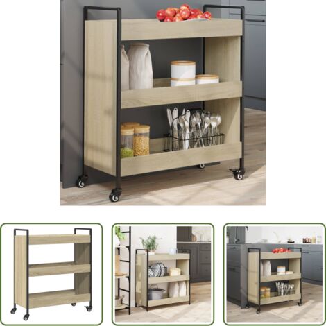 vidaXL Almacenamiento de alimentos -  Carrito de cocina madera de ingeniería roble Sonoma 70x30x82 cm