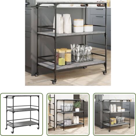 vidaXL Almacenamiento de alimentos -  Carrito de cocina madera ingeniería gris Sonoma 100,5x50x105 cm