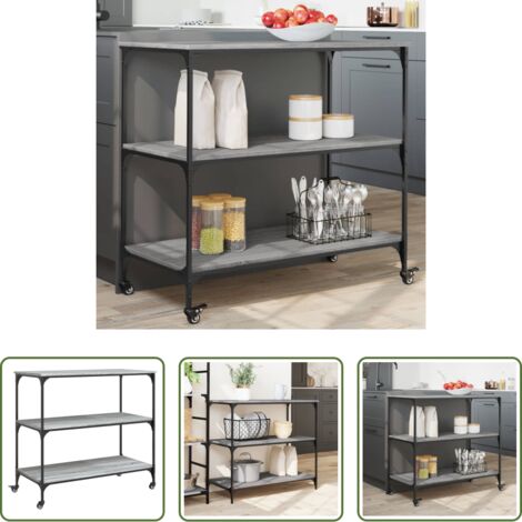 vidaXL Almacenamiento de alimentos -  Carrito de cocina madera ingeniería gris Sonoma 102x50x95 cm