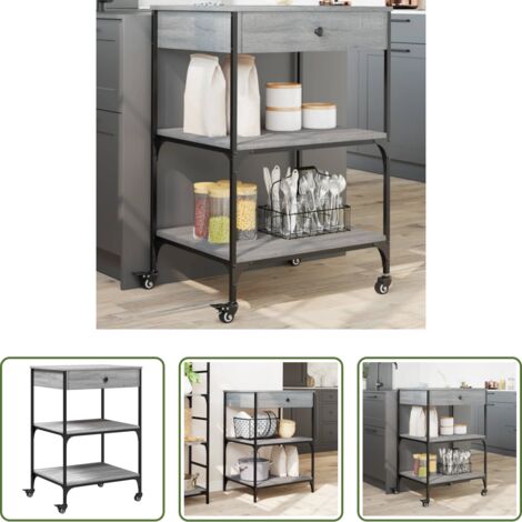 vidaXL Almacenamiento de alimentos -  Carrito de cocina madera ingeniería gris Sonoma 60x48x89,5 cm