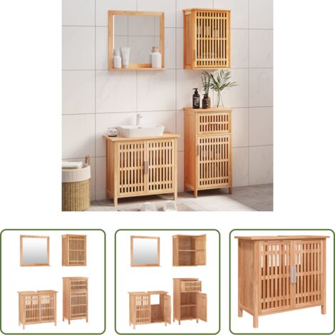 vidaXL Almacenamiento de baño -  Conjunto de muebles de baño 4 piezas madera maciza de nogal
