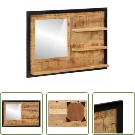 vidaXL Almacenamiento de baño -  Espejo con estantes madera maciza de mango y vidrio 80x8x55 cm