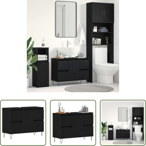 vidaXL Almacenamiento de baño -  Gabinete de Lavabo para Baño Roble Negro 80 x 33 x 60 cm