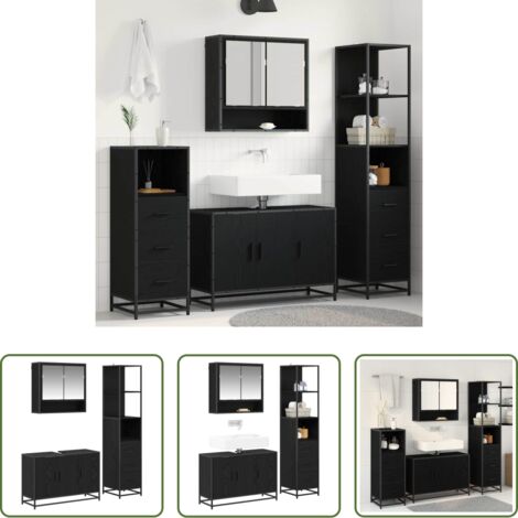 vidaXL Almacenamiento de baño -  Juego de muebles de baño 3 pcs Roble Negro Madera de ingeniería