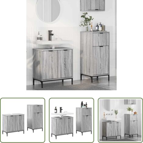 vidaXL Almacenamiento de baño -  Juego de muebles de baño con cajón con puerta 2 pcs Gris Sonoma