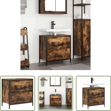 vidaXL Almacenamiento de baño -  Mueble de baño con lavabo y cajones roble ahumado 60x34,5x60 cm