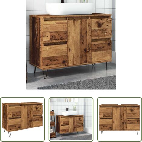vidaXL Almacenamiento de baño -  Mueble de baño madera de ingeniería envejecida 80x33x60 cm