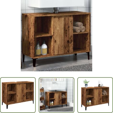 vidaXL Almacenamiento de baño -  Mueble de lavabo madera ingeniería envejecida 80x33x60 cm