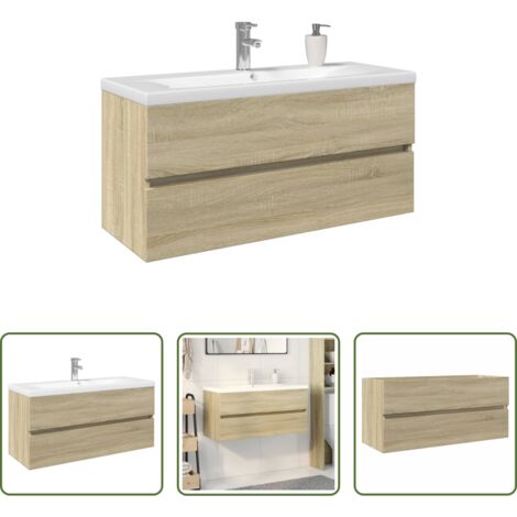 vidaXL Almacenamiento de baño -  Set de muebles de baño 2 pzas cerámica y madera de ingeniería