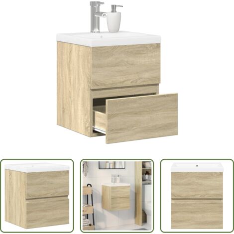 vidaXL Almacenamiento de baño -  Set de muebles de baño 2 pzas madera contrachapada roble Sonoma
