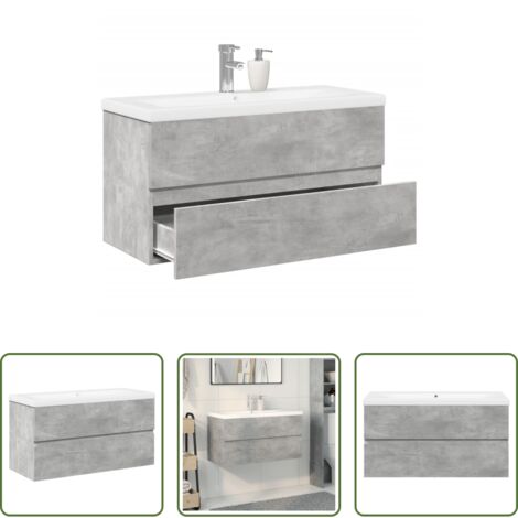 vidaXL Almacenamiento de baño -  Set muebles de baño 2 piezas madera contrachapada gris hormigón