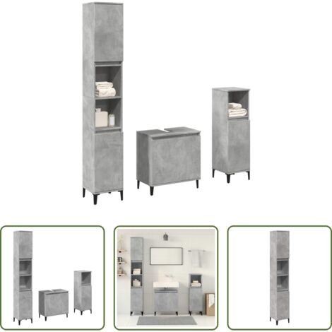 vidaXL Almacenamiento de baño -  Set muebles de baño 2 piezas madera contrachapada gris hormigón