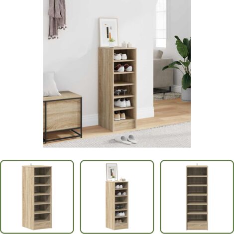 vidaXL Almacenamiento de calzado -  Mueble zapatero madera contrachapada roble Sonoma 31,5x35x90 cm