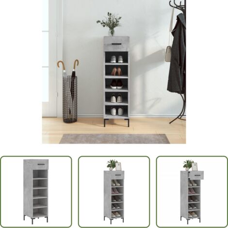 vidaXL Almacenamiento de calzado -  Zapatero madera de ingeniería gris hormigón 30x35x105 cm