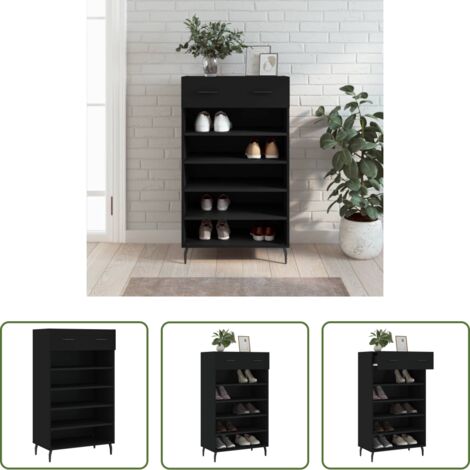 vidaXL Almacenamiento de calzado - Zapatero madera de ingeniería negro 60x35x105 cm