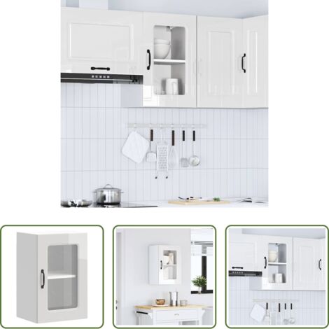 vidaXL Almacenamiento de cocina -  Armario de cocina de pared con puerta de cristal "Kalmar" de, madera de ingeniería blanca brillante