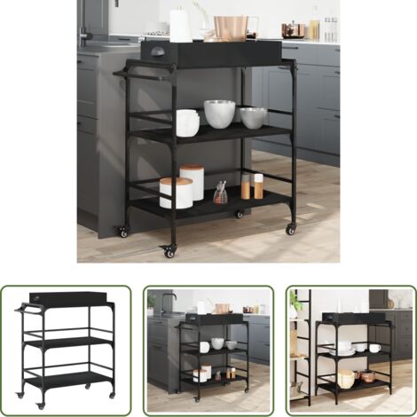 vidaXL Almacenamiento de cocina -  Carrito de cocina de madera de ingeniería negro 81,5x41x92,5 cm