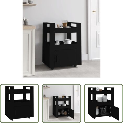vidaXL Almacenamiento de cocina -  Carrito de cocina madera contrachapada negro 60x45x80 cm