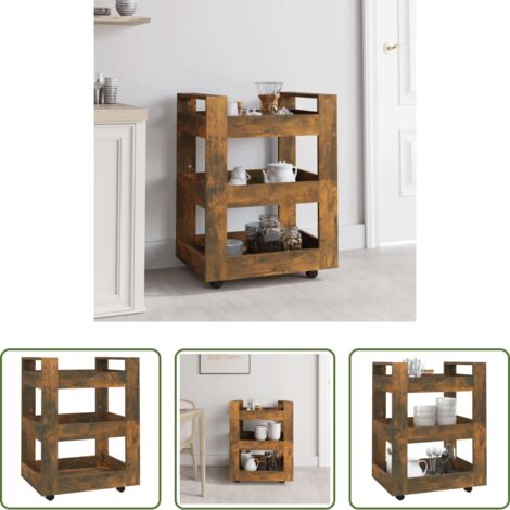 vidaXL Almacenamiento de cocina -  Carrito de cocina madera contrachapada roble ahumado 60x45x80cm