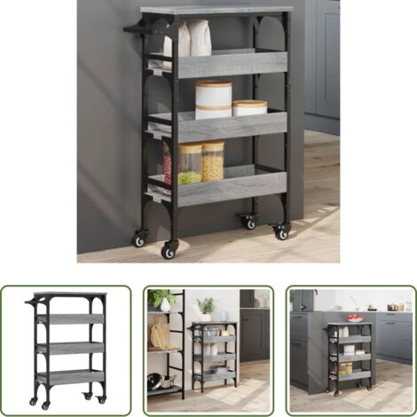 vidaXL Almacenamiento de cocina -  Carrito de cocina madera de ingeniería gris Sonoma 53x20x76 cm