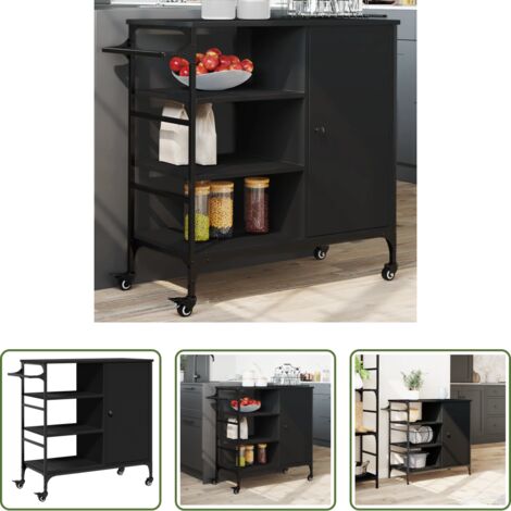 vidaXL Almacenamiento de cocina -  Carrito de cocina madera de ingeniería negro 87,5x38,5x84,5 cm