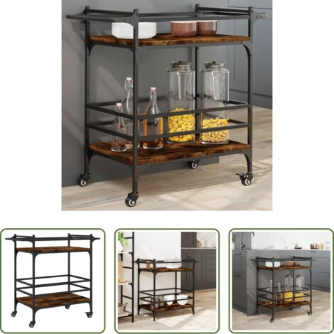 vidaXL Almacenamiento de cocina -  Carrito de cocina madera ingeniería roble ahumado 82x40x78,5 cm