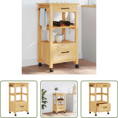 vidaXL Almacenamiento de cocina -  Carrito de cocina MONZA madera maciza de pino 48x40x88,5 cm
