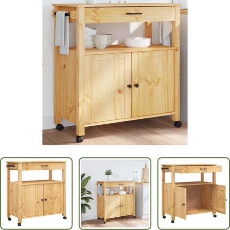 vidaXL Almacenamiento de cocina -  Carrito de cocina MONZA madera maciza de pino 84x40x88,5 cm