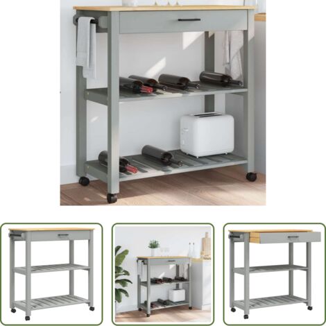 vidaXL Almacenamiento de cocina -  Carrito de cocina MONZA madera maciza de pino 84x40x88,5 cm