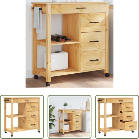 vidaXL Almacenamiento de cocina -  Carrito de cocina MONZA madera maciza de pino 84x40x88,5 cm
