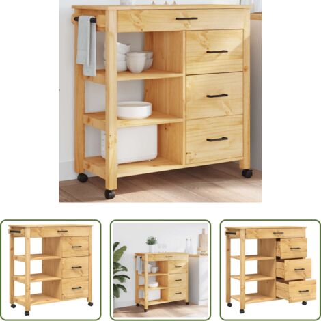 vidaXL Almacenamiento de cocina -  Carrito de cocina MONZA madera maciza de pino 84x40x88,5 cm